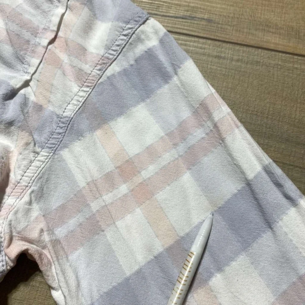 Free‎ People Womens Loveland Pastel Plaid Frayed Hem Button Up Shirt Size Small